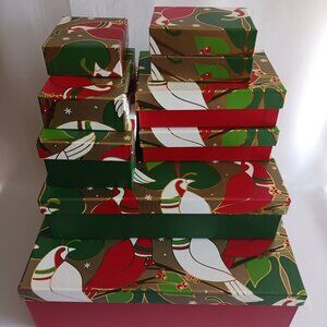 Lot of 9 “The Fruit Company” Foil Trimmed Christmas Dove Nesting Gift Boxes